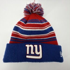 New Era NY Giants Knit Beanie Hat Pom Pom NFL Football Red White Blue